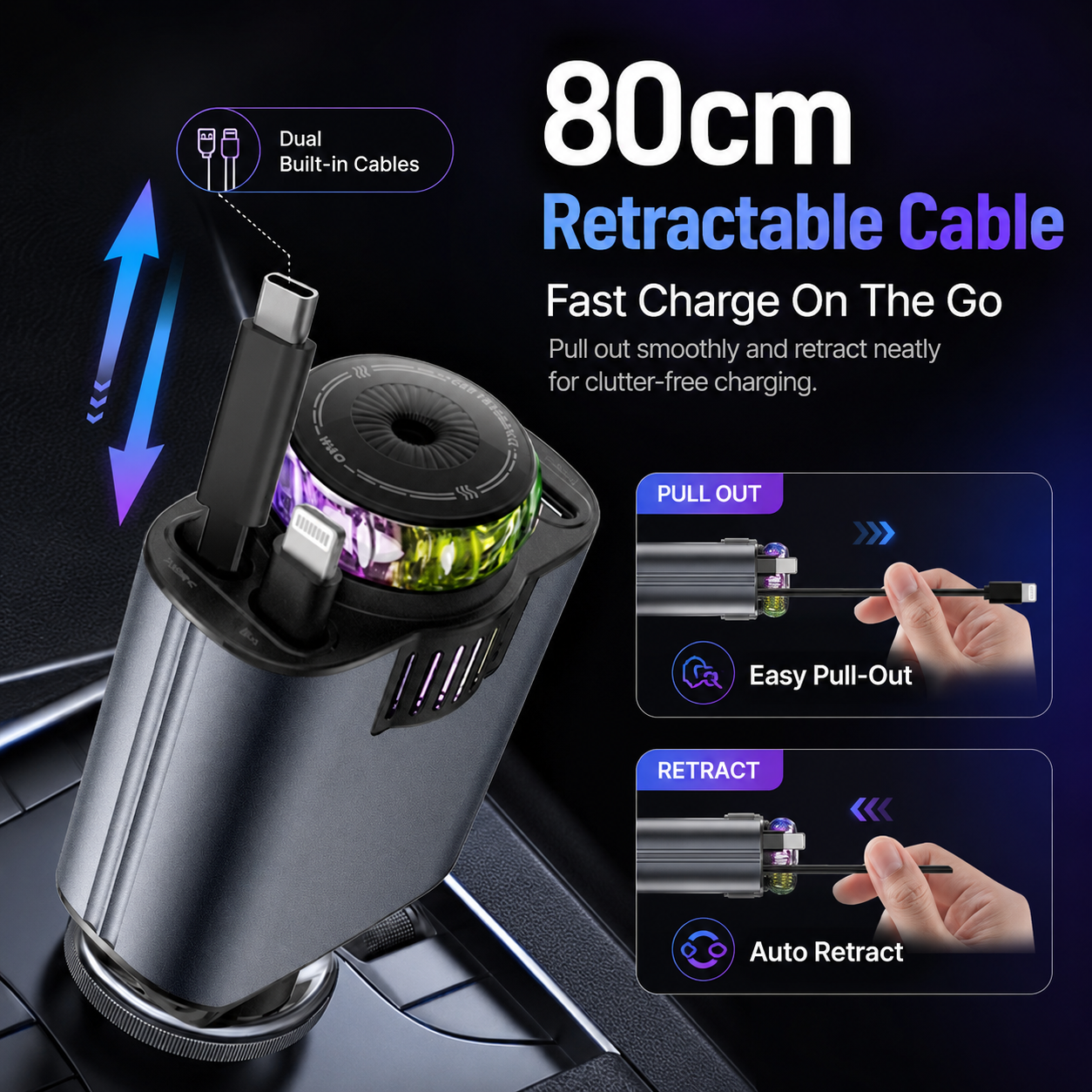 Retractable Starry Light Car Charger