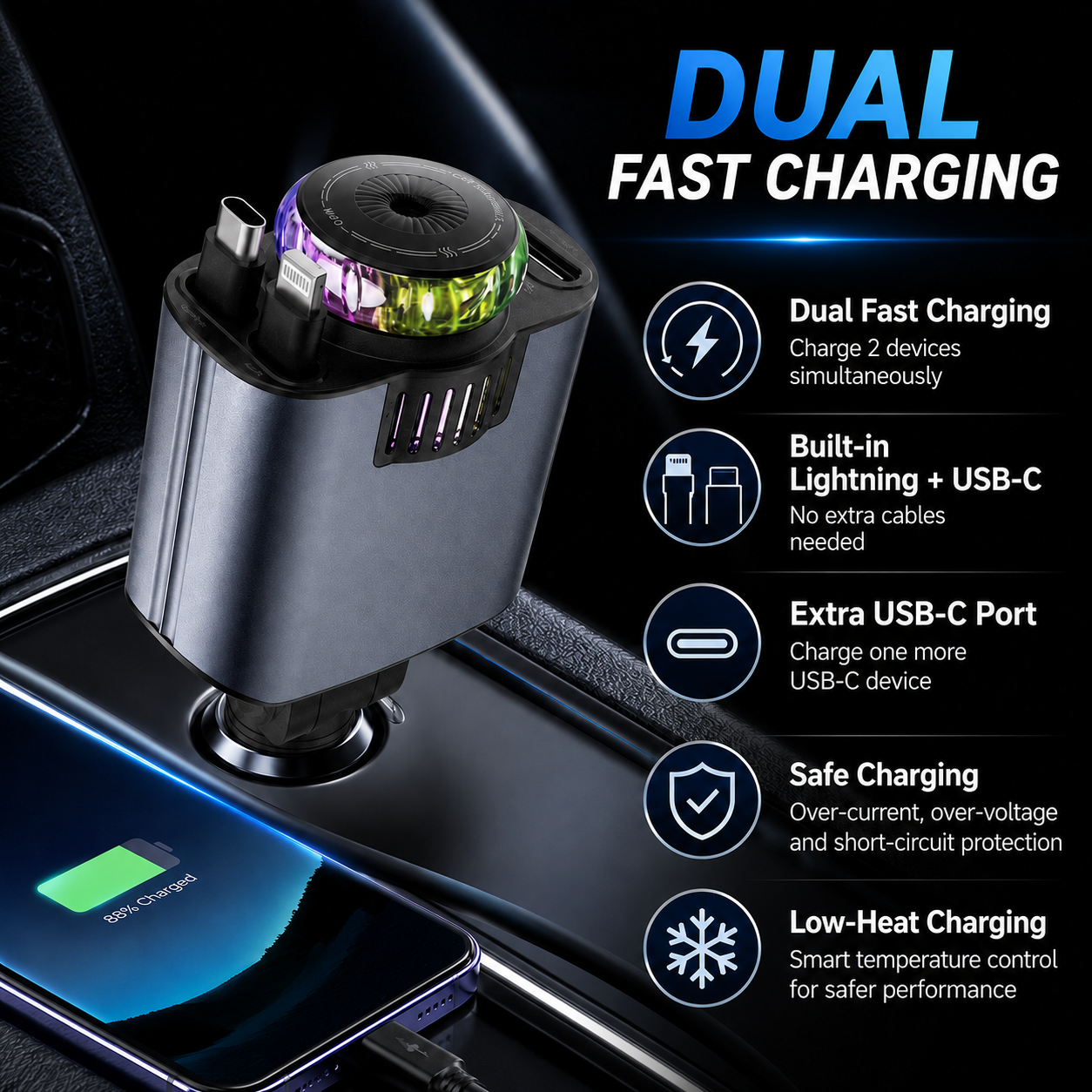 Retractable Starry Light Car Charger